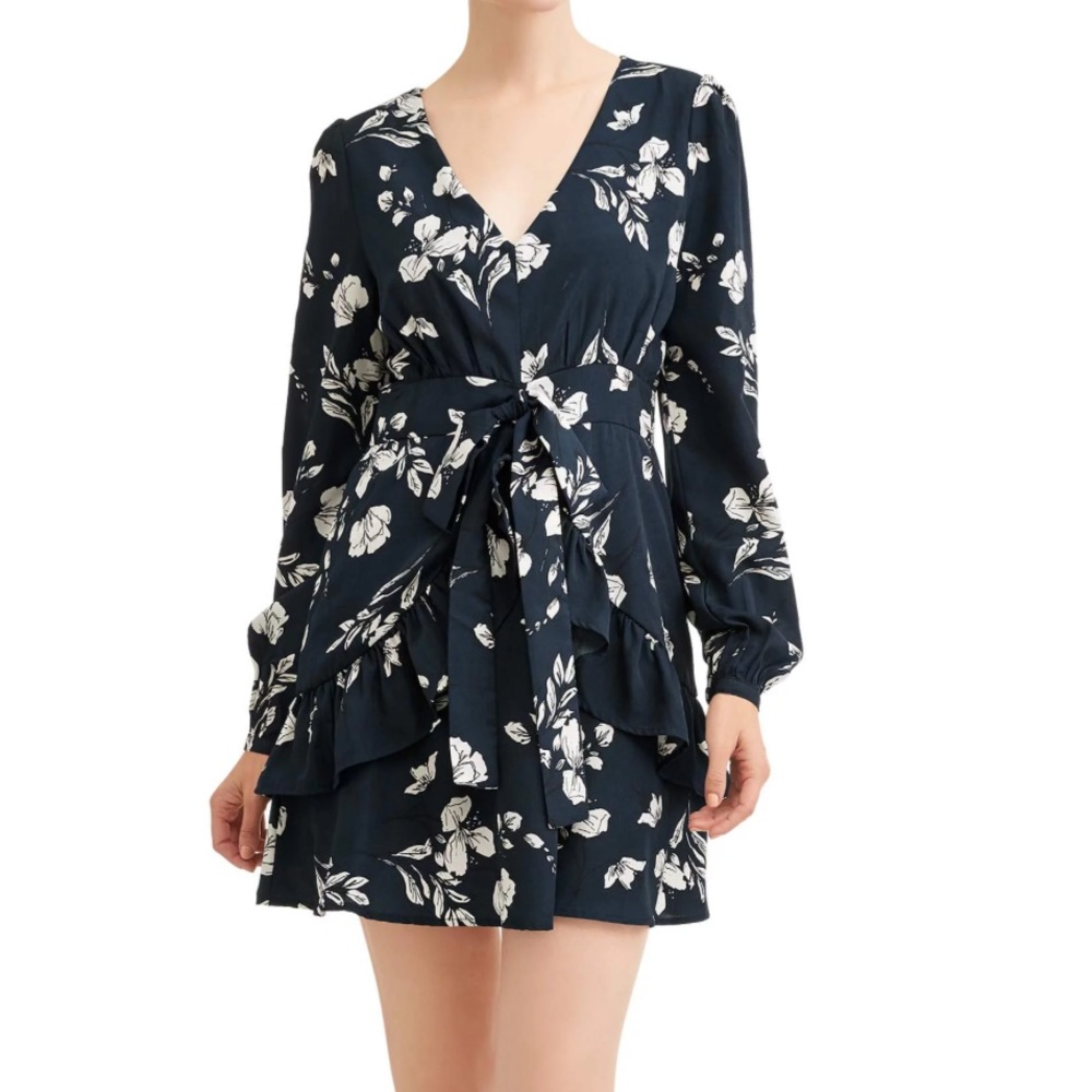 Lucca Couture Women's Joanna Faux Front Tie Ruffle Dress navy foral
